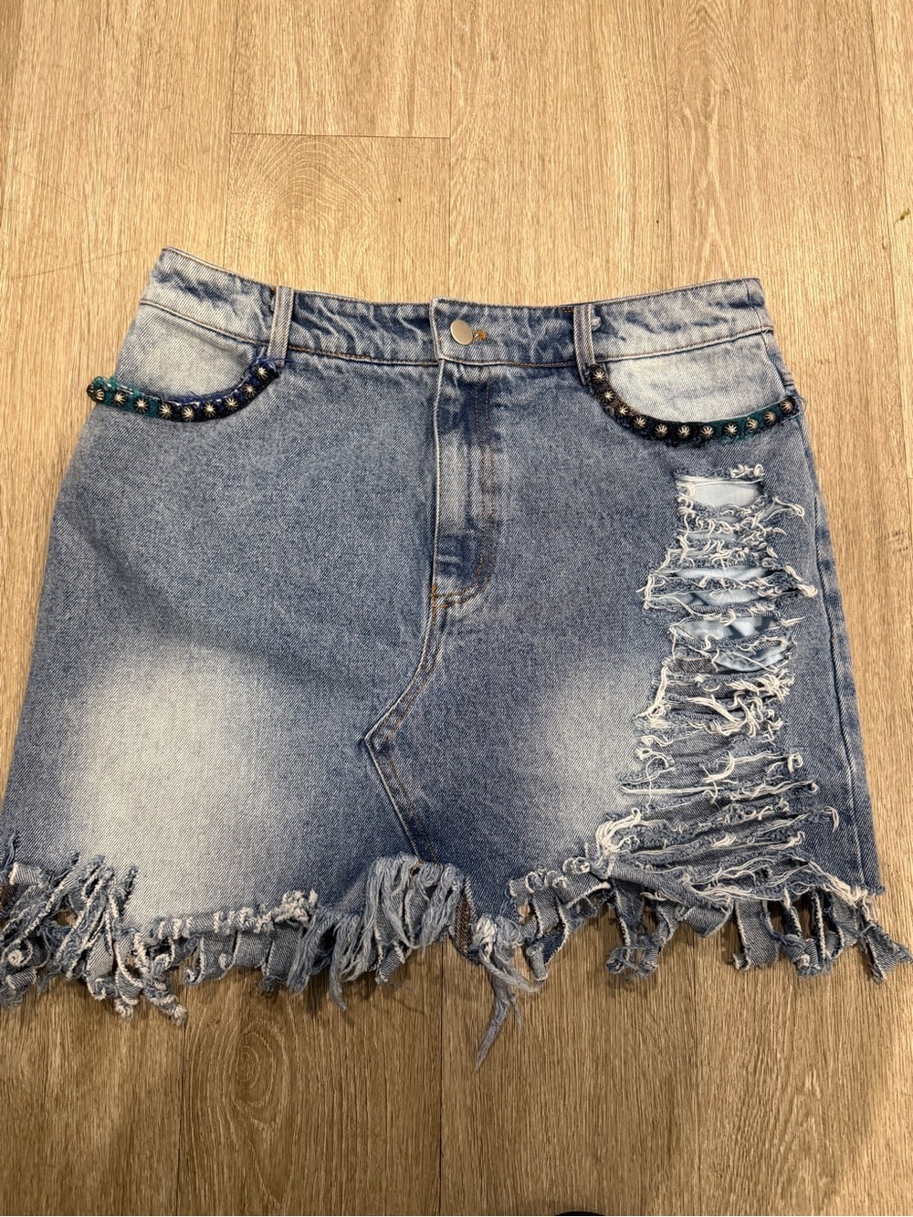 Le Lis Light Blue Washed Denim Skirt